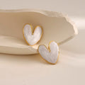 White Heart Shaped Stud Earrings - AR-26