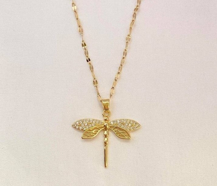 Golden Whisper Dragonfly Necklace - NK-09