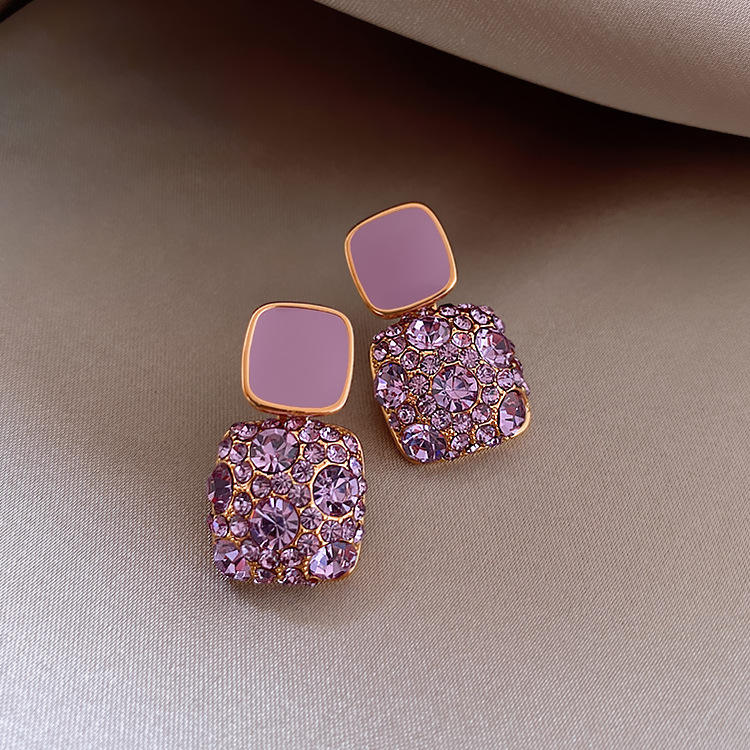 Purple Diamond Square Earrings - AR-06