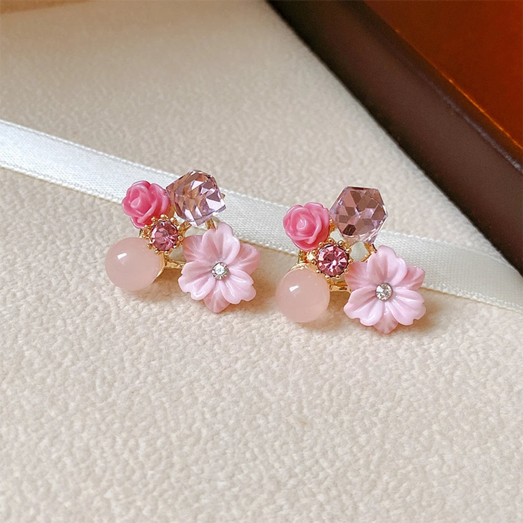 Turquoise Flower Crystal Stud Earrings - AR - 188 - 189 - 190 - 191