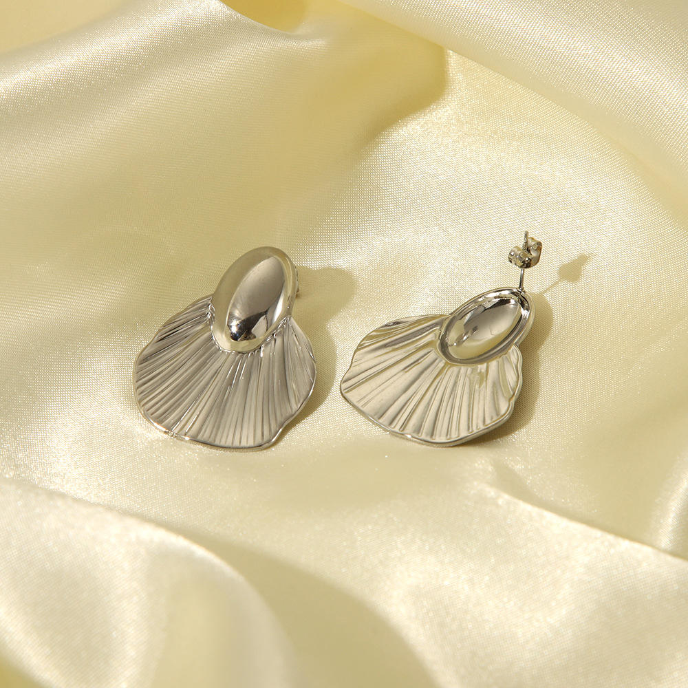Gold Shell Fan Statement Earrings - AR - 184 - 185