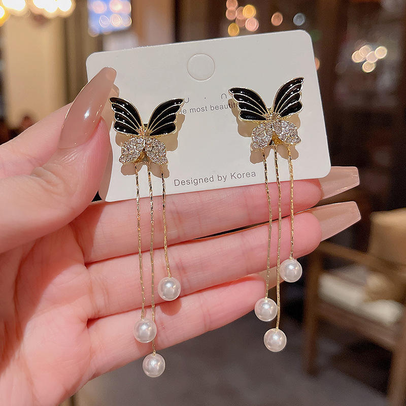 Black Butterfly Dangle Earrings - AR-11