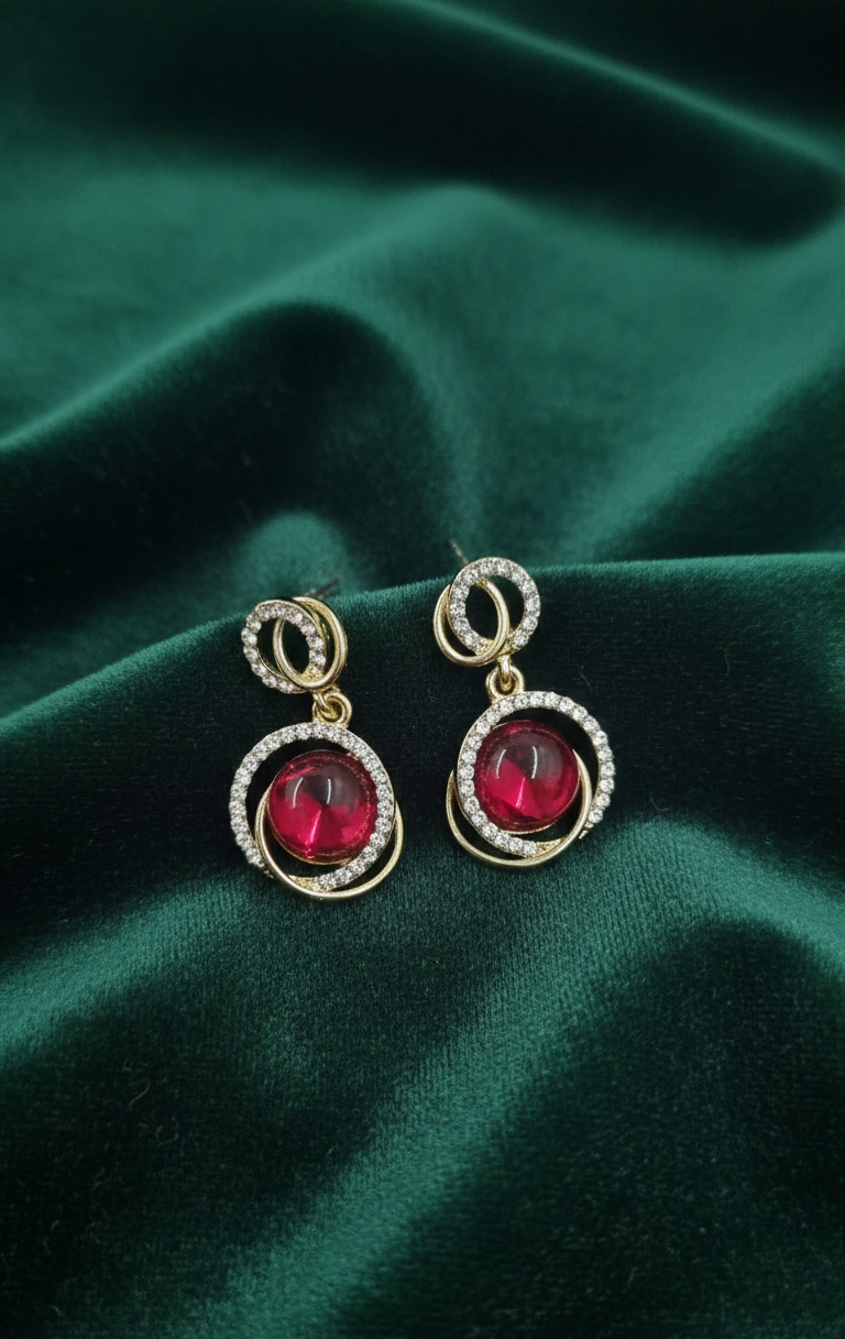Ruby red stone gold drop earrings - AR-140