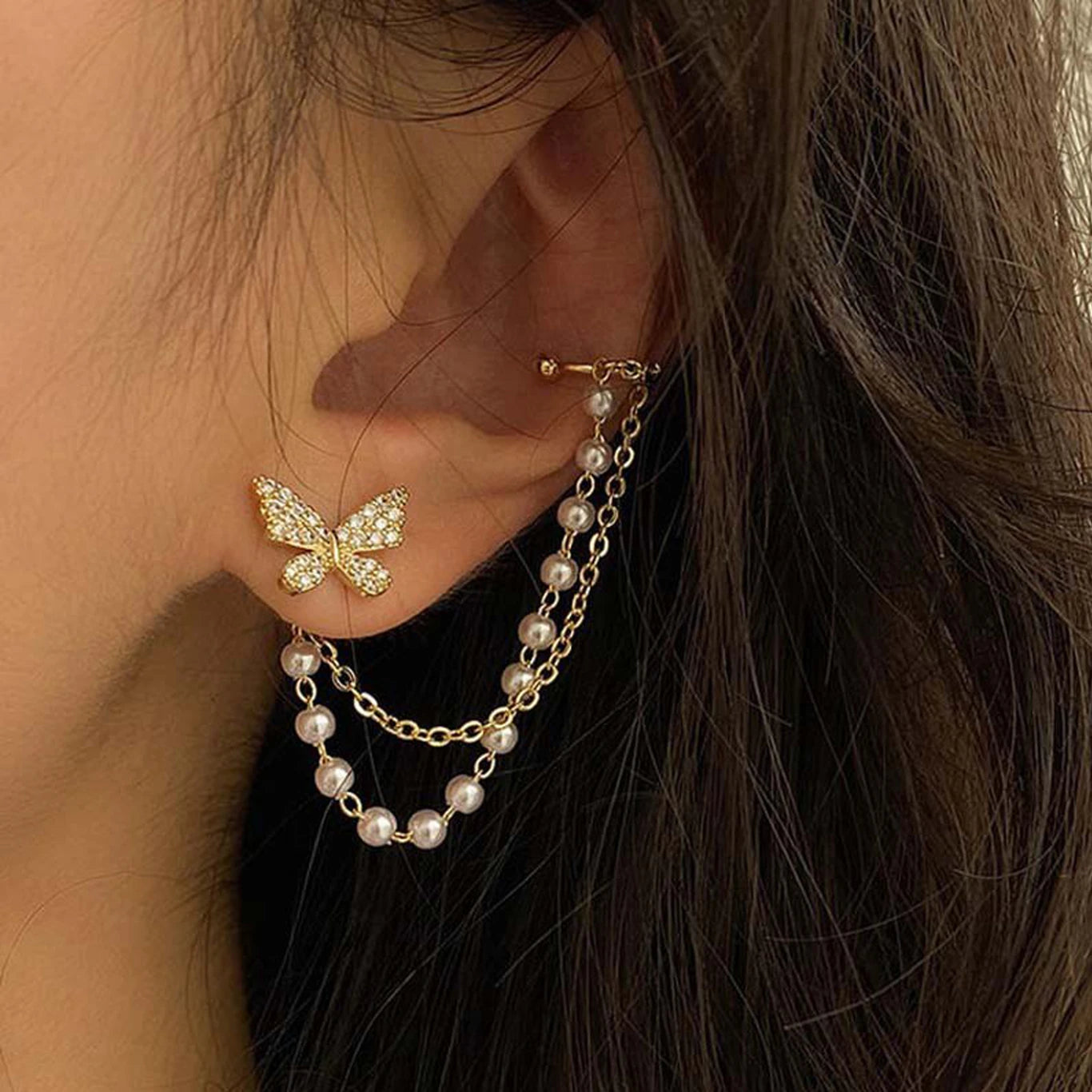 Crystal Butterfly Cuff Earrings - AR-89