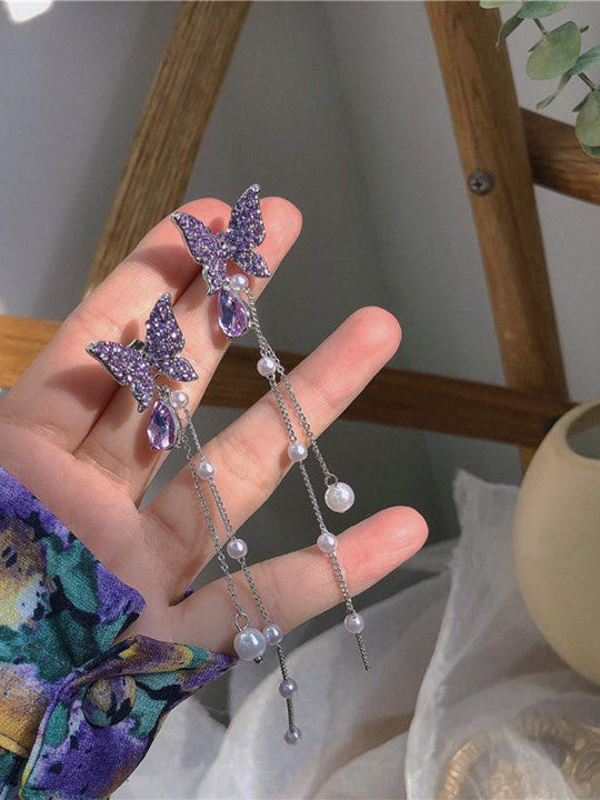 Purple Butterfly Dangle Earrings - AR-87