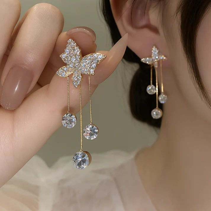 Korean Style Zircon Butterfly Dangles Earrings - AR-120