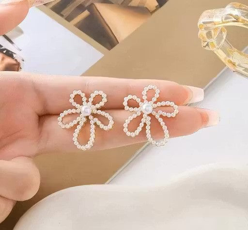 Pearl bow statement earrings - AR-162