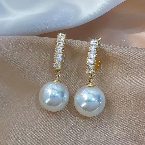Crystal bar pearl drop earrings - AR-165