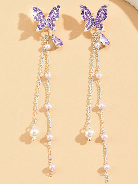 Purple Butterfly Dangle Earrings - AR-87