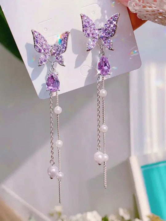 Purple Butterfly Dangle Earrings - AR-87