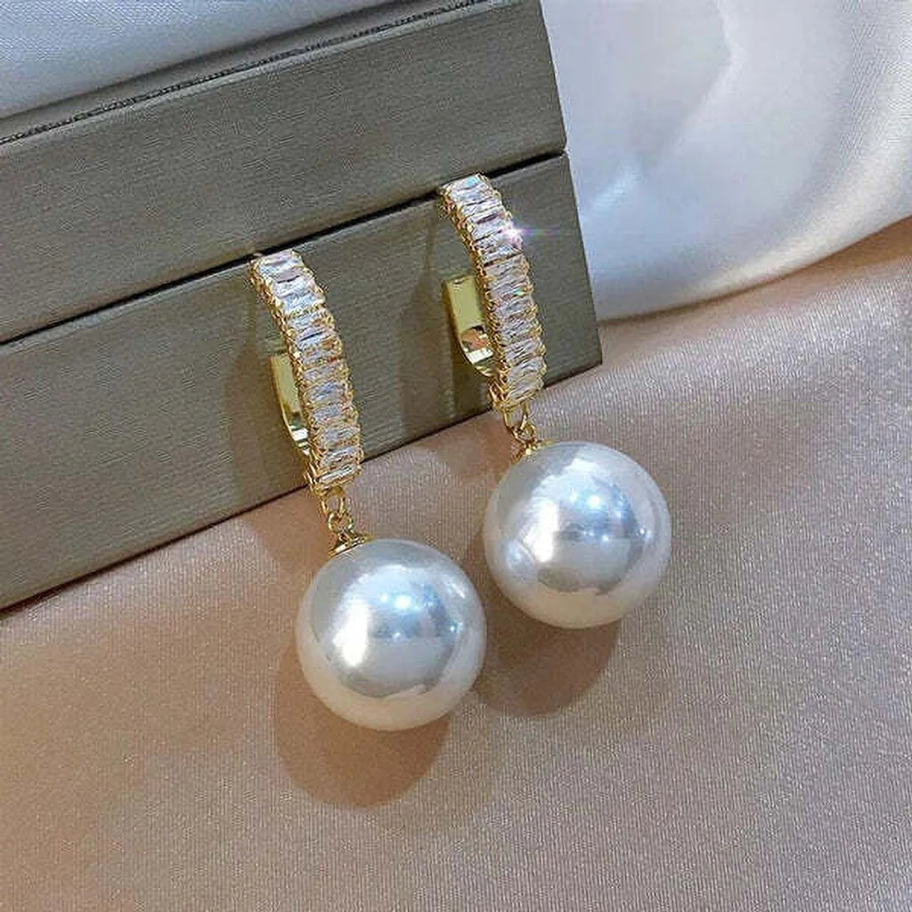 Crystal bar pearl drop earrings - AR-165