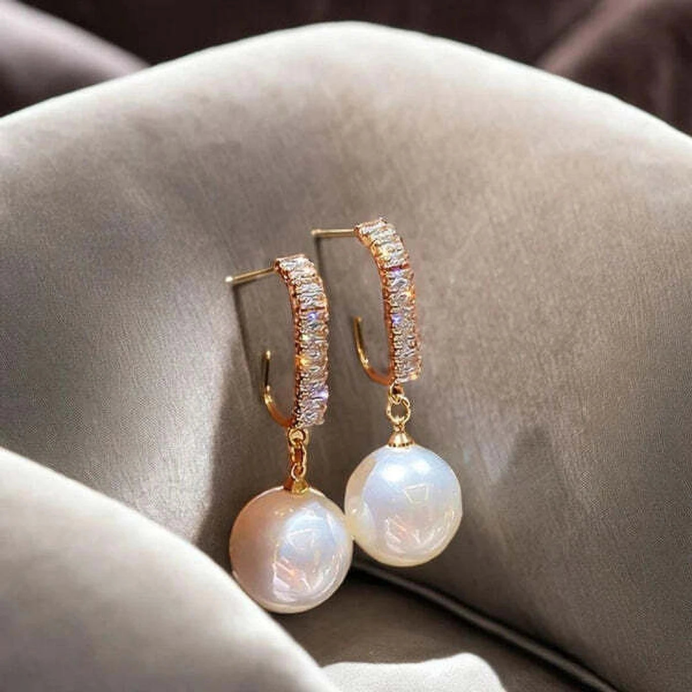 Crystal bar pearl drop earrings - AR-165