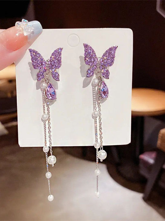 Purple Butterfly Dangle Earrings - AR-87