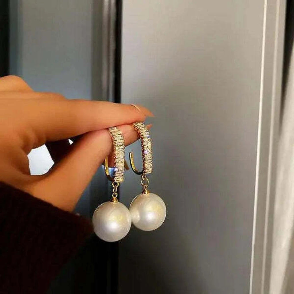 Crystal bar pearl drop earrings - AR-165