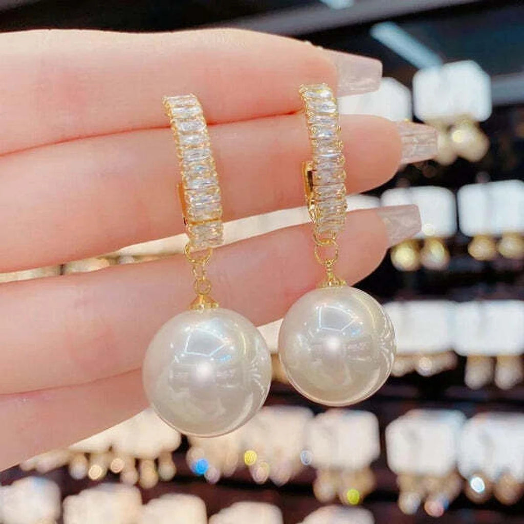 Crystal bar pearl drop earrings - AR-165