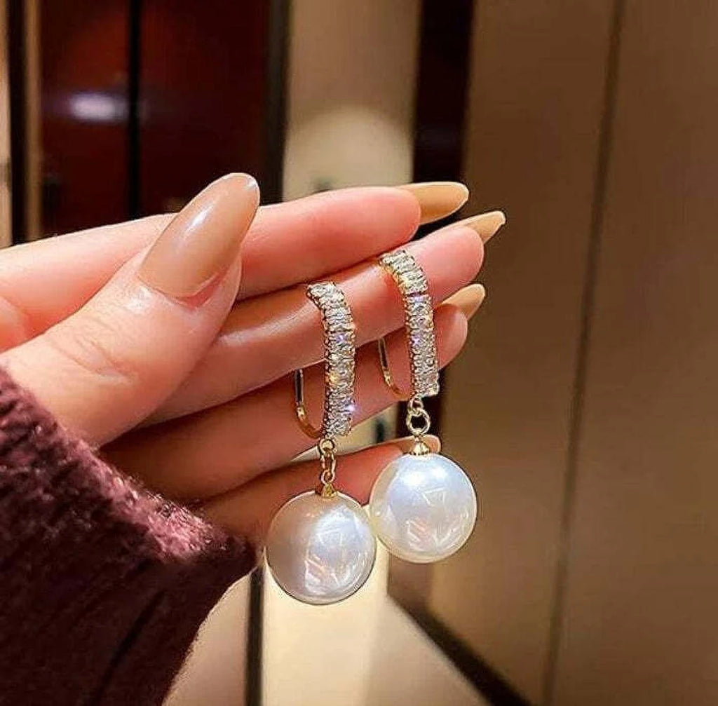 Crystal bar pearl drop earrings - AR-165