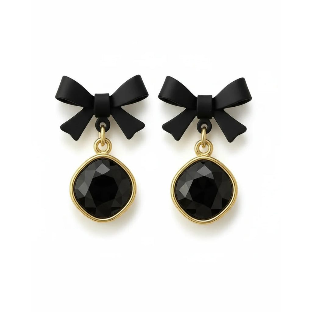 Midnight Bow Elegance Drop Earrings - AR-19