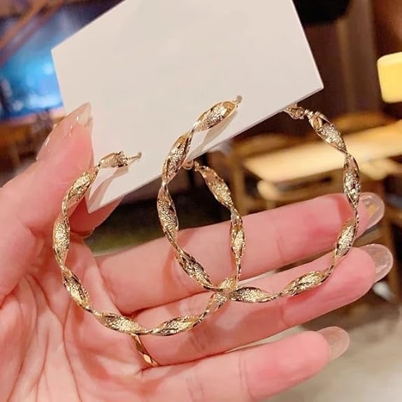 Twisted Gold Hoop Earrings - AR - 186