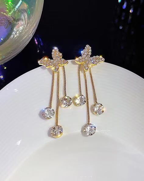 Korean Style Zircon Butterfly Dangles Earrings - AR-120