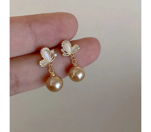 Butterfly pearl drop earrings - AR-138
