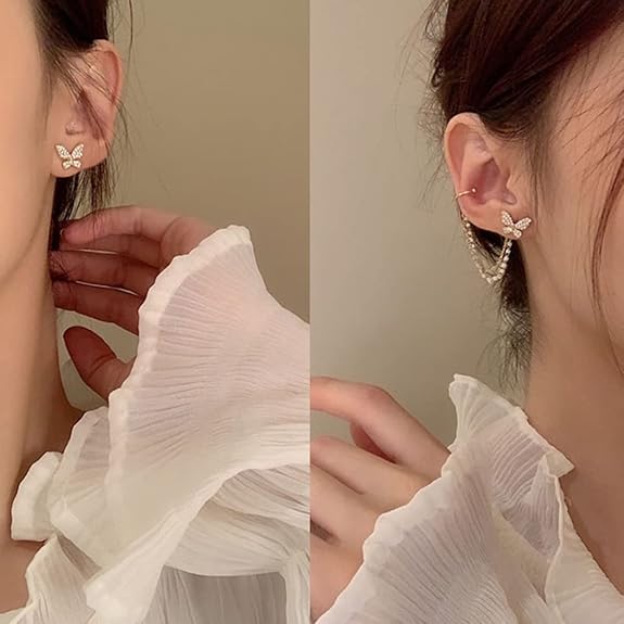 Crystal Butterfly Cuff Earrings - AR-89