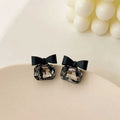 Korean Black Ribbon Bow Earrings - AR-96