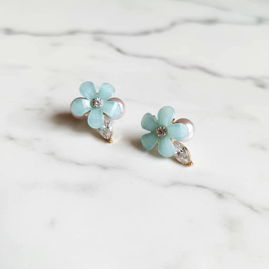 Blooming Blue Flowers Stylish Earring - AR-104