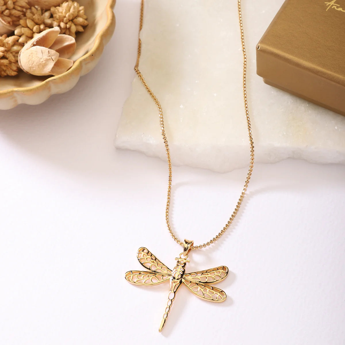Golden Whisper Dragonfly Necklace - NK-09