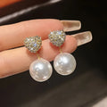 Crystal Heart Pearl Drop Earrings - AR-137