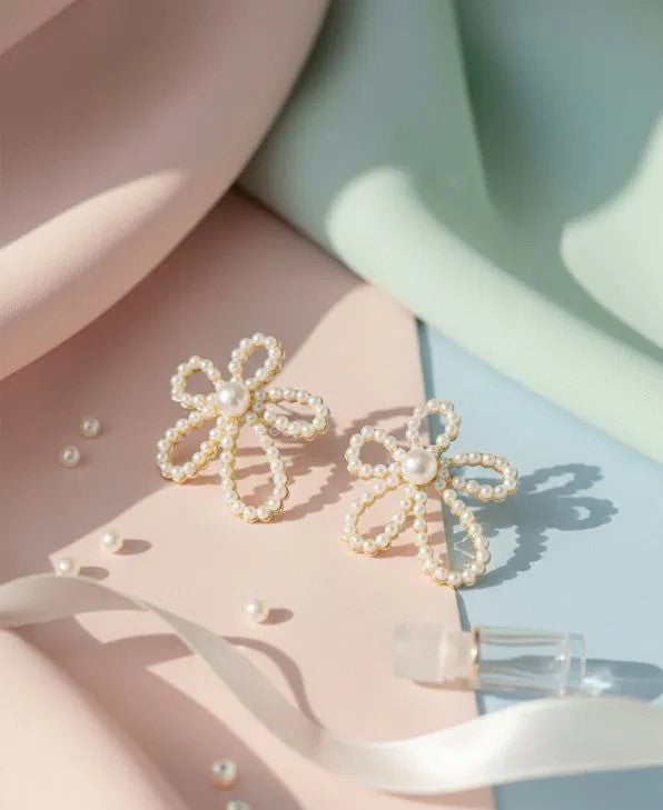 Pearl bow statement earrings - AR-162
