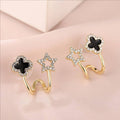 Black Luxury Clover & Star Gold-Tone Ear Cuff Earrings - AR-92
