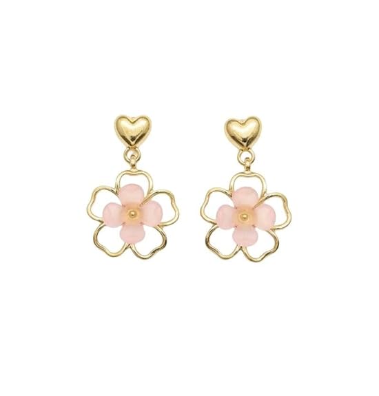 Gold heart floral drop earrings - AR-151