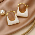 Purse/Bag Shaped White Enamel Handbag Dangle Earrings - AR-98