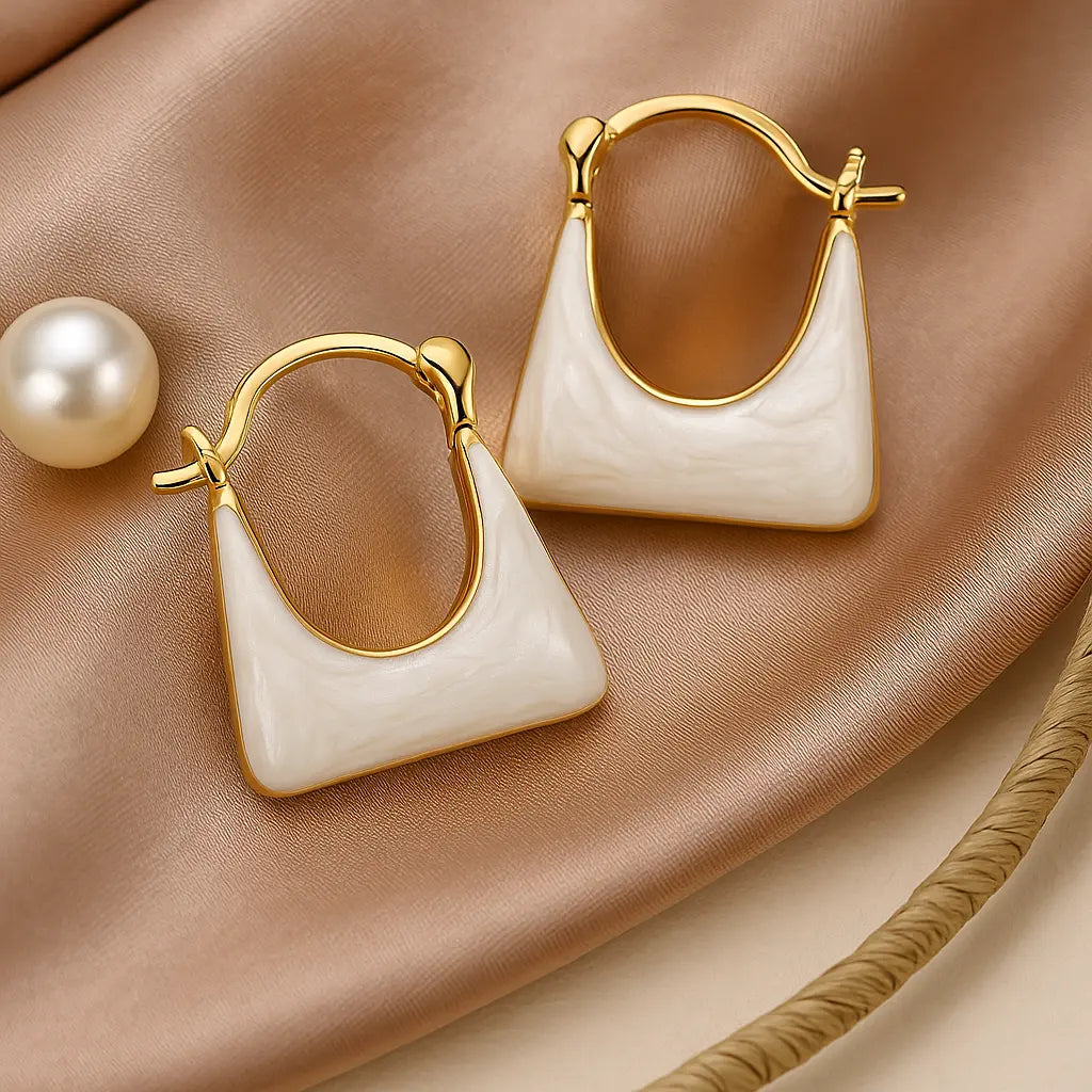 Purse/Bag Shaped White Enamel Handbag Dangle Earrings - AR-98