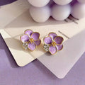 Lavender Flower Crystal Stud Earrings - AR - 173