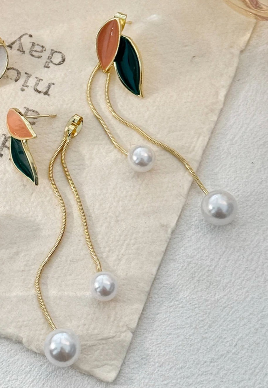 Aurelia Leaf Pearl Earrings - AR-129
