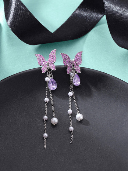 Purple Butterfly Dangle Earrings - AR-87