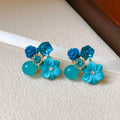 Turquoise Flower Crystal Stud Earrings - AR - 188 - 189 - 190 - 191
