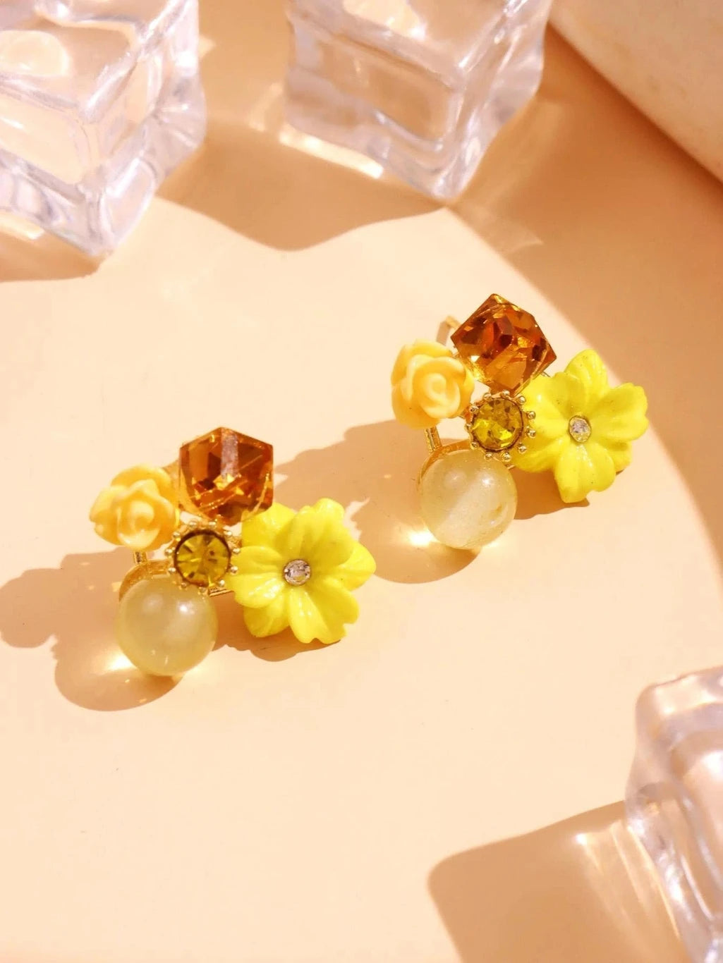 Turquoise Flower Crystal Stud Earrings - AR - 188 - 189 - 190 - 191