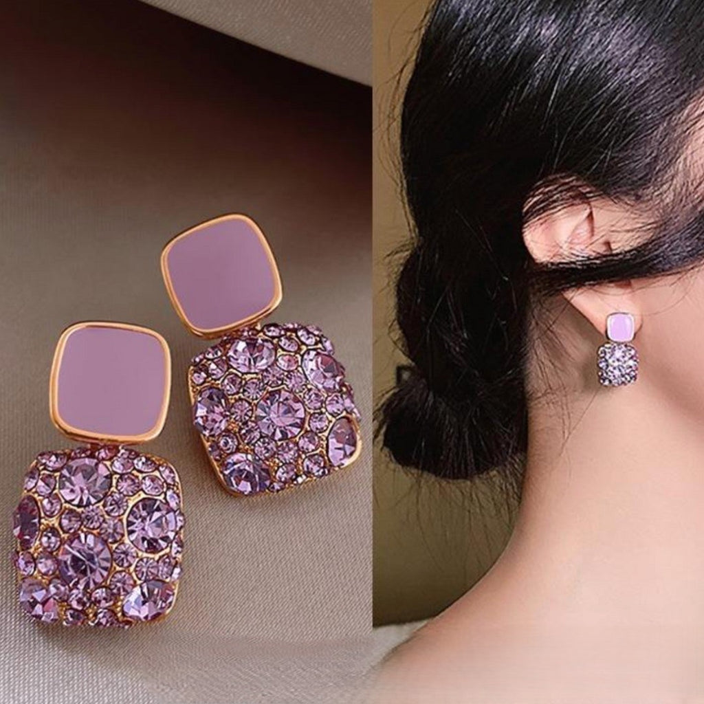 Purple Diamond Square Earrings - AR-06