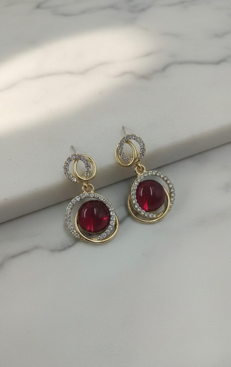 Ruby red stone gold drop earrings - AR-140