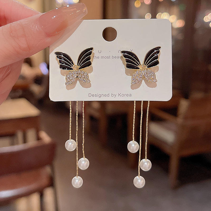 Black Butterfly Dangle Earrings - AR-11
