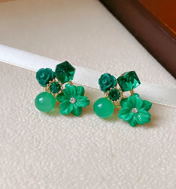 Turquoise Flower Crystal Stud Earrings - AR - 188 - 189 - 190 - 191