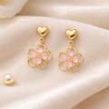 Gold heart floral drop earrings - AR-151