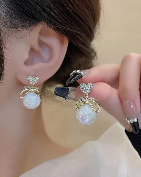 Korean Exquisite Bow Pearl Earrings - AR-113