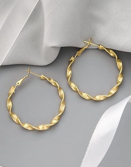 Twisted Gold Hoop Earrings - AR - 186