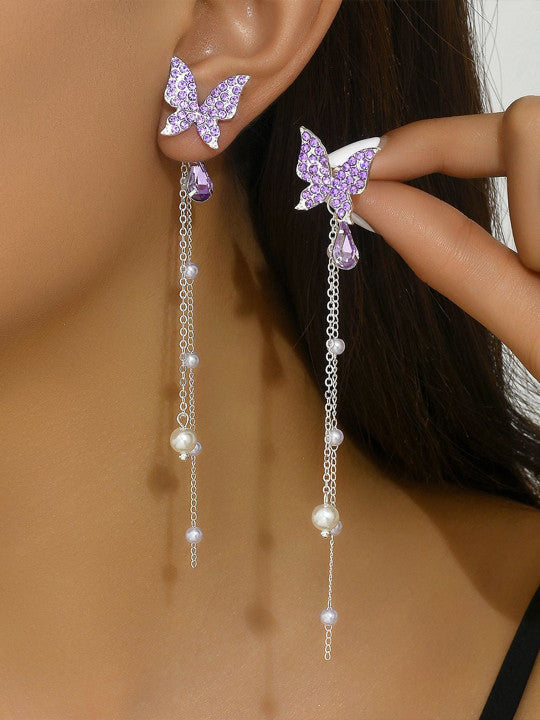 Purple Butterfly Dangle Earrings - AR-87