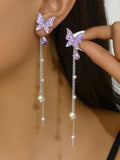 Purple Butterfly Dangle Earrings - AR-87