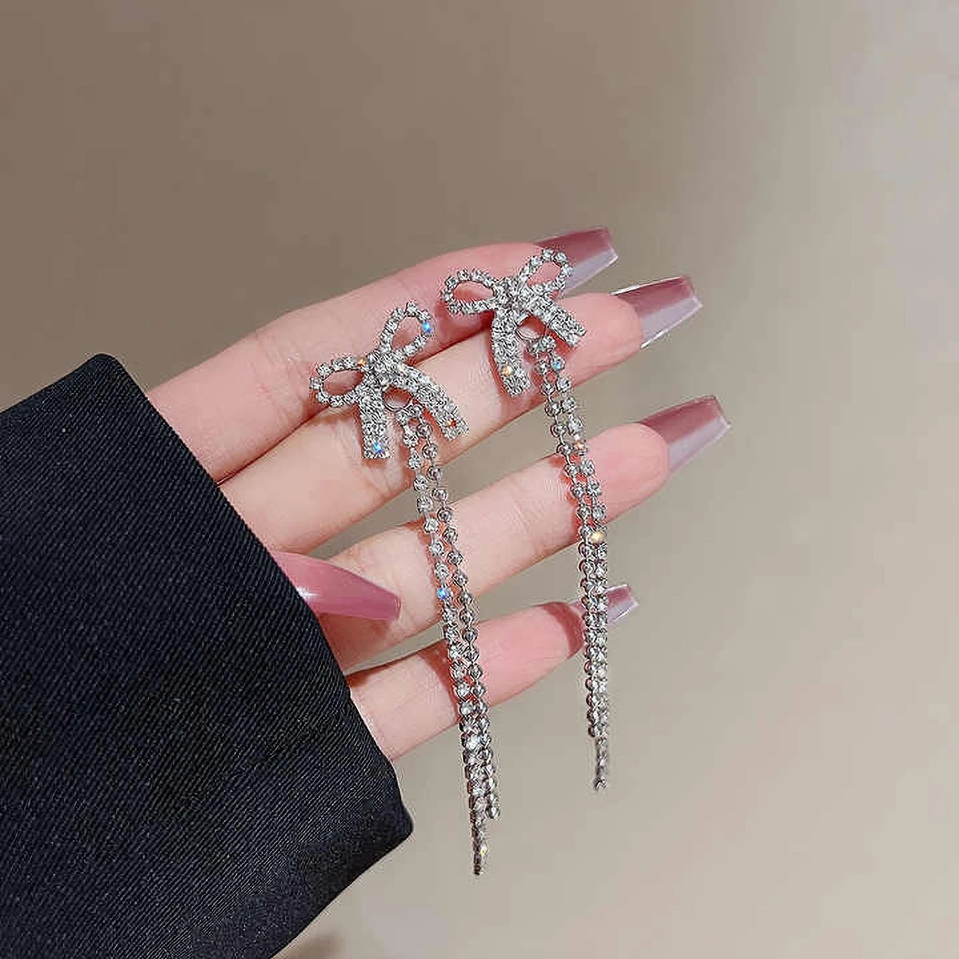 Korean Bow Chain Drop Earrings - AR-90