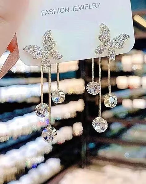 Korean Style Zircon Butterfly Dangles Earrings - AR-120